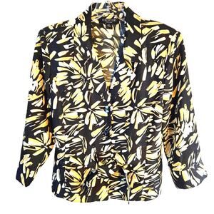 Perceptions Women's Shirt Black Print 10 Top Blouse Misses Size Medium M Button